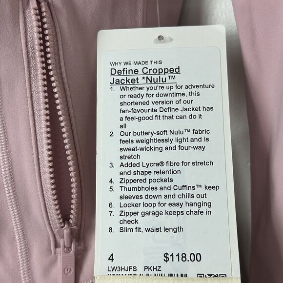 LULULEMON DEFINE CROPPED JACKET  NULU PINK HAZE SIZE 4 RARE - Picture 8 of 14